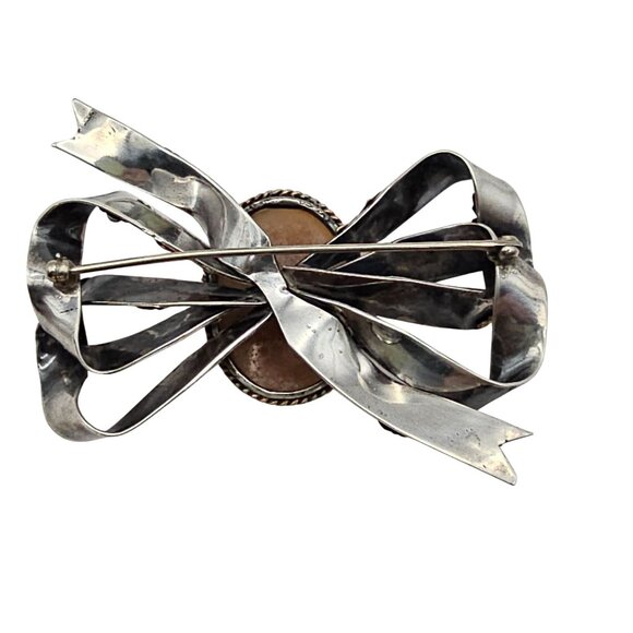 Vintage Hobe? Carved Shell Cameo Ribbon Brooch Sterling Silver 14K GF Tested - Picture 9 of 16